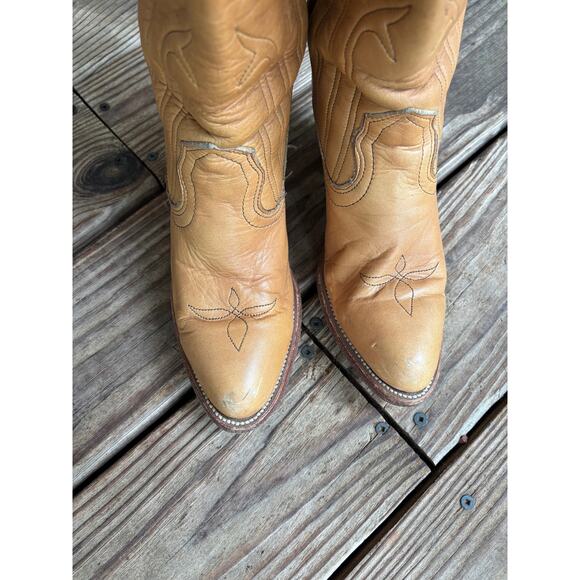 Vintage Frye Tan Western Boots Size 8 - Cowboy Cowgirl Boots - Picture 7 of 8